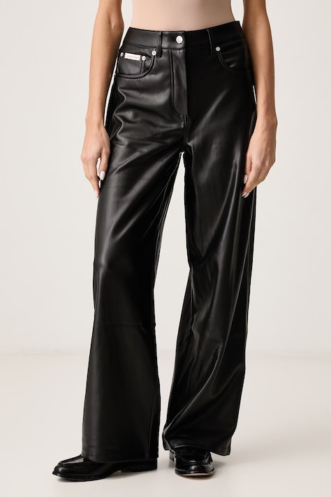 Calvin Klein Jeans Nohavice wide leg dámske z imitácie kože čierne super high waist LV047H629G