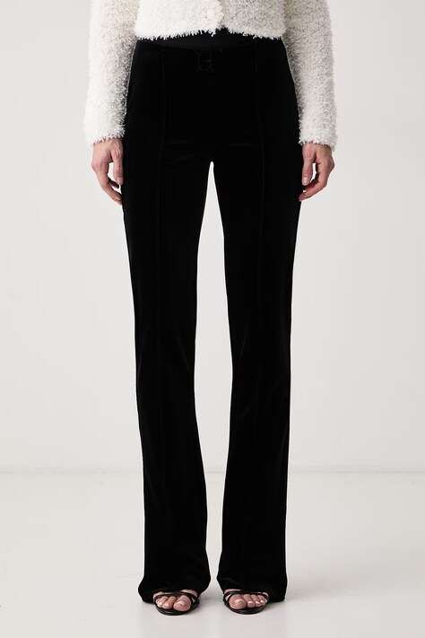 Elisabetta Franchi Spodnie damskie welurowe czarne low waist PA22467E2