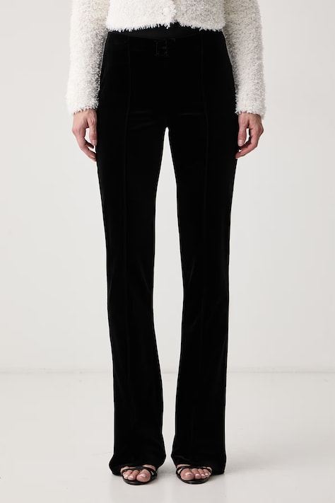 Elisabetta Franchi Spodnie damskie welurowe czarne low waist PA22467E2