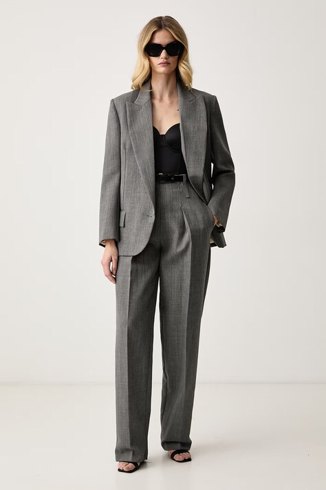 Elisabetta Franchi Spodnie garniturowe damskie wełniane szare super high waist PA22367E2