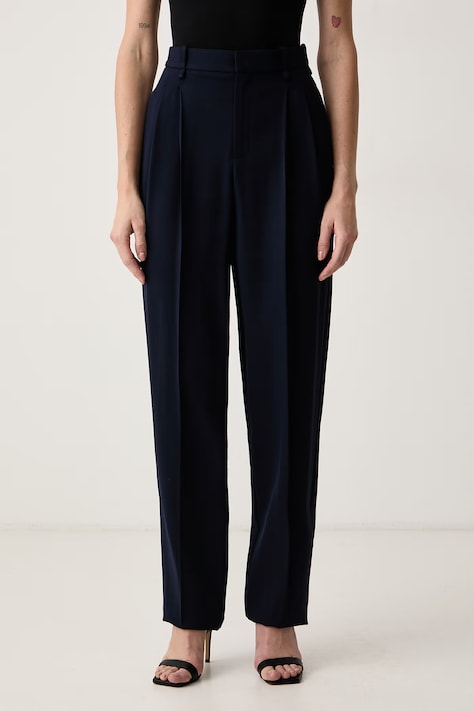 Elisabetta Franchi Spodnie damskie z wiskozą granatowe high waist PA21367E2