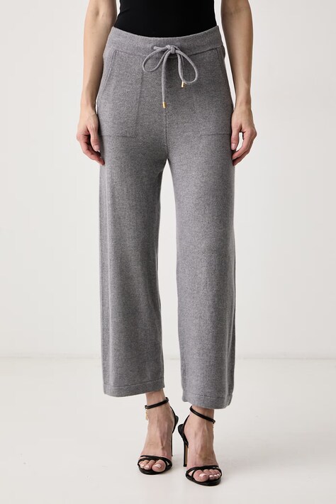 Elisabetta Franchi Spodnie dresowe damskie wełniane szare high waist KP02S67E2