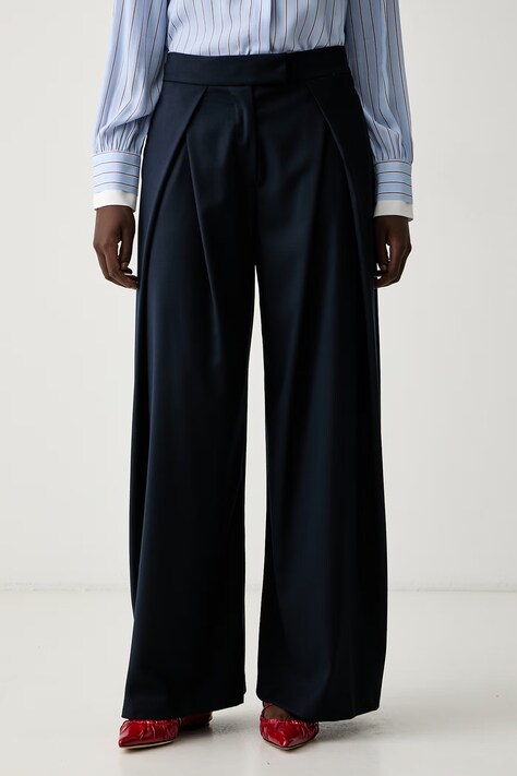 ERMANNO Firenze spodnie wide leg damskie granatowe high waist D49EP054E7B
