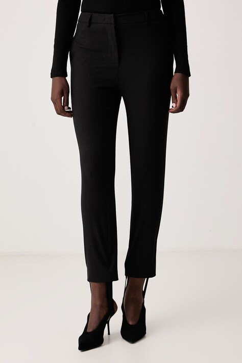 Sisley Spodnie damskie z dodatkiem wełny czarne high waist 44LALF09Q