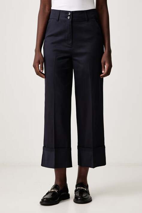 Sisley Nohavice dámske s bavlnou tmavomodré high waist 4LNMLF09O