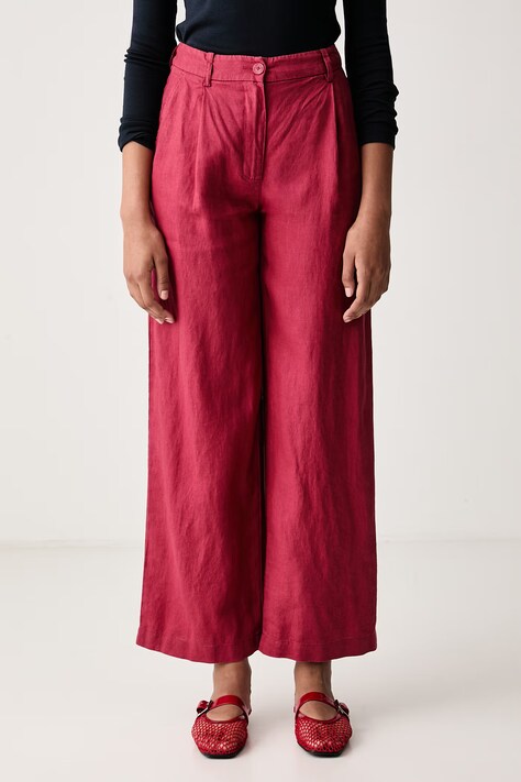 United Colors of Benetton Spodnie damskie lniane czerwone high waist 4AGHDF0CB