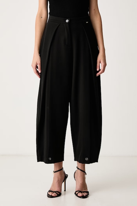 Gaudi Spodnie garniturowe damskie z wiskozą czarne high waist 621FD25020