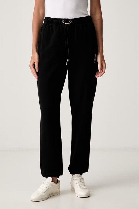 Liu Jo spodnie dresowe damskie bawełniane czarne regular waist TF6072 FS091