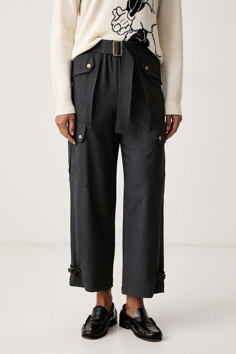 Liu Jo Spodnie damskie z wiskozą szare high waist WF6258 T743A