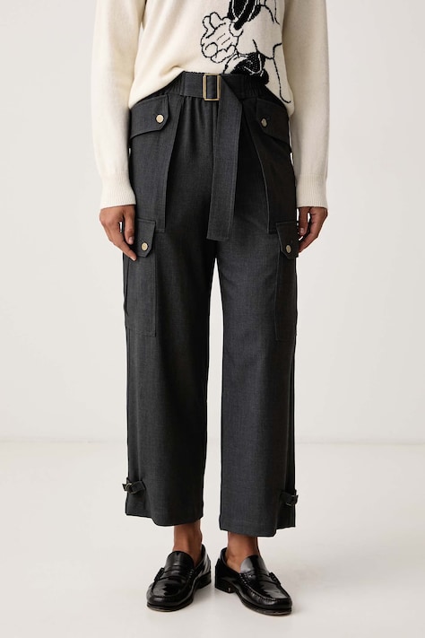 Liu Jo Spodnie damskie z wiskozą szare high waist WF6258 T743A