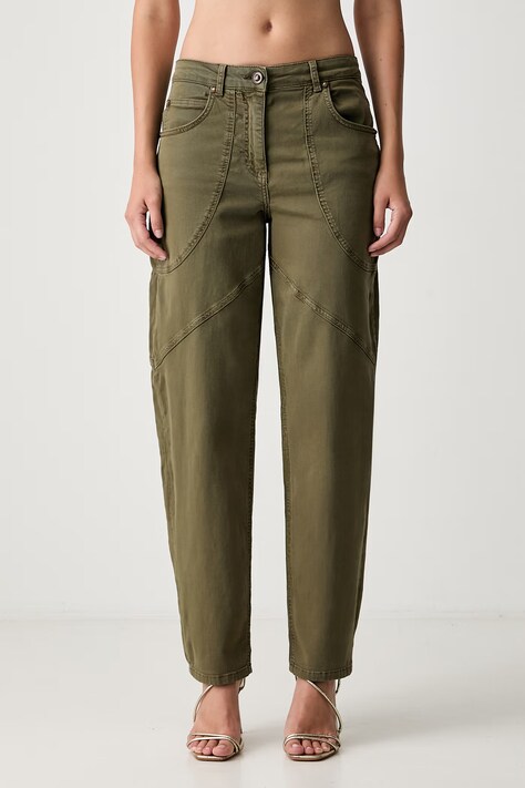 Liu Jo spodnie baggy damskie bawełniane z elastanem zielone regular waist WF6080 T708A