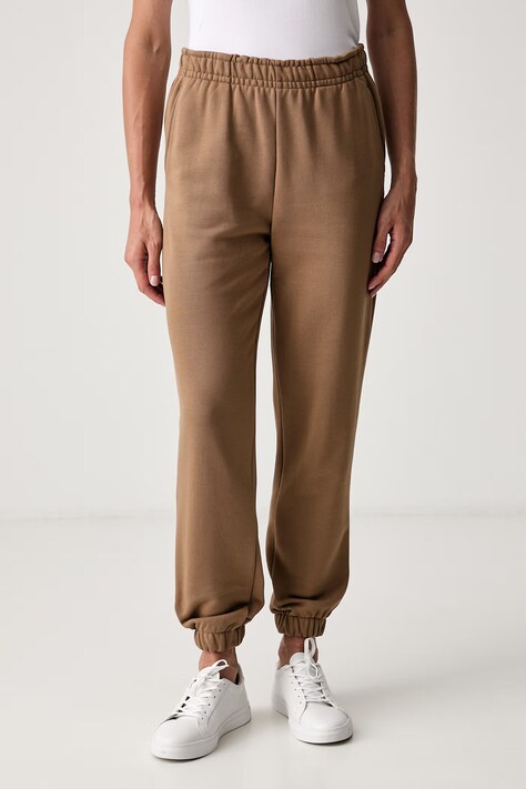 Lacoste spodnie dresowe damskie bawełniane brązowe high waist XF5268