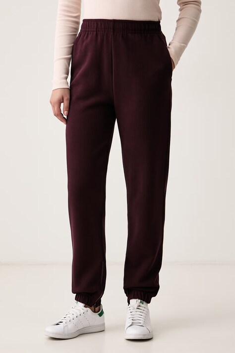 Lacoste Spodnie dresowe damskie z bawełną bordowe high waist XF5244