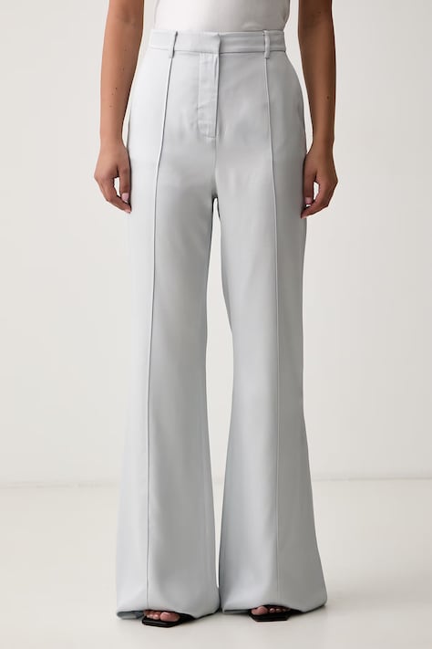 Trussardi spodnie flare damskie z wiskozy niebieskie high waist P007A002439N