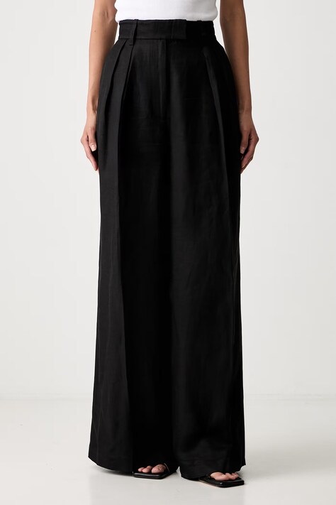 Anine Bing LOU TROUSER spodnie z lnem damskie czarne high waist A.03.12488.BLK33