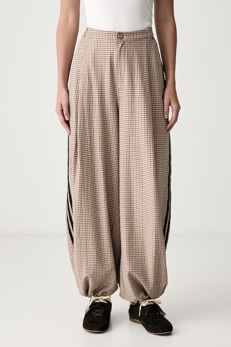 adidas Originals Spodnie damskie Checks beżowe high waist LE8309
