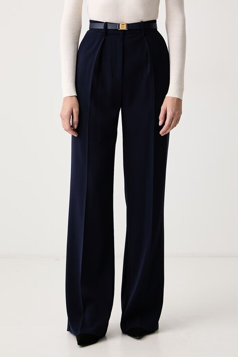 Elisabetta Franchi Spodnie garniturowe damskie granatowe high waist PA20766E2