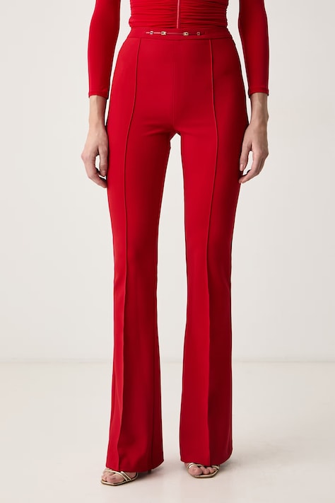 Elisabetta Franchi Spodnie flare damskie czerwone high waist PA19766E2