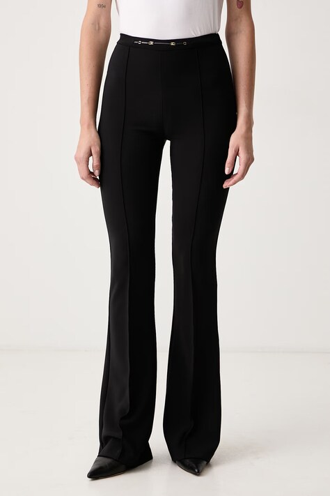 Elisabetta Franchi Spodnie flare damskie czarne high waist PA19766E2