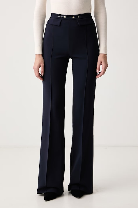 Elisabetta Franchi Oblekové nohavice dámske tmavomodré high waist PA19666E2