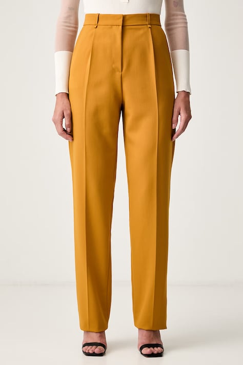 Elisabetta Franchi spodnie damskie z wełną żółte high waist PA19066E2