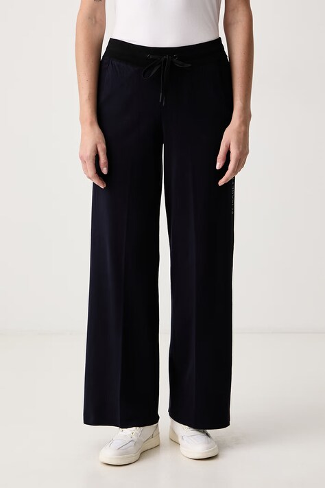 Elisabetta Franchi Spodnie dresowe damskie z wiskozą granatowe high waist KP75S66E2