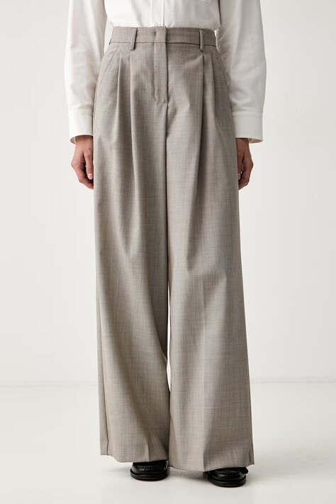 Weekend Max Mara Spodnie damskie wełniane WKDOVVIO beżowe high waist 2625136051600