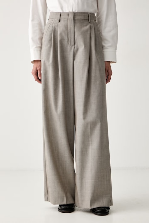 Weekend Max Mara Spodnie damskie wełniane WKDOVVIO beżowe high waist 2625136051600