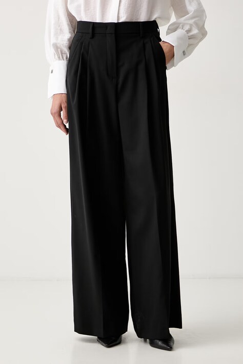 Weekend Max Mara Spodnie damskie wełniane WKDOVVIO czarne high waist 2625136051600