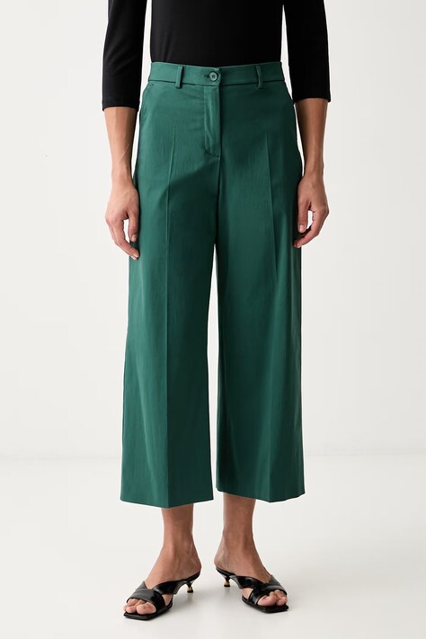Weekend Max Mara spodnie damskie z bawełną WKDURIAL zielone regular waist 2625136031600