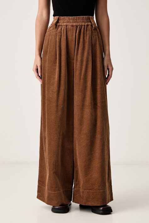 Essentiel Antwerp Spodnie wide leg damskie sztruksowe Kitch brązowe high waist Kitch.BW07