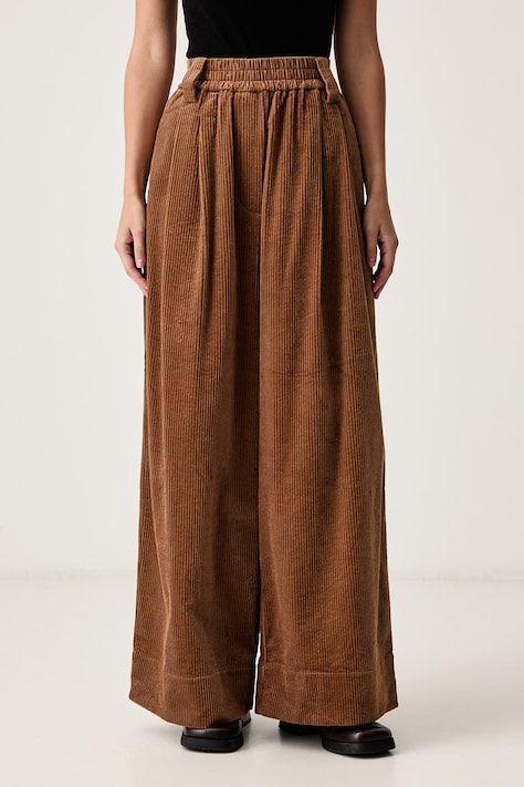 Essentiel Antwerp Spodnie wide leg damskie sztruksowe Kitch brązowe high waist Kitch.BW07
