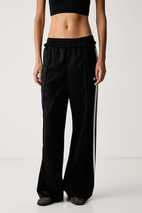 adidas Originals Wide leg hlače za žene Pleated Firebird crne srednje visoki struk LG4302