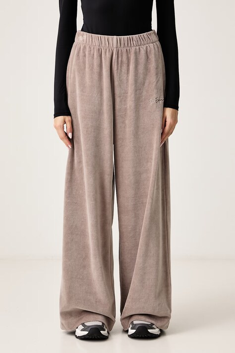 EA7 Emporio Armani Spodnie dresowe damskie z bawełną brązowe high waist AF26044.7W001433