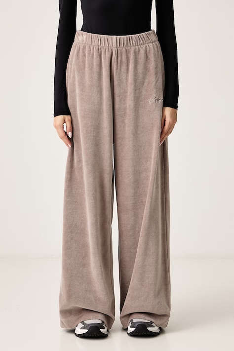 EA7 Emporio Armani Spodnie dresowe damskie z bawełną brązowe high waist AF26044.7W001433