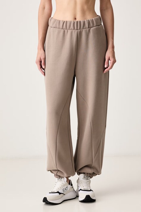 EA7 Emporio Armani Spodnie dresowe damskie z bawełną beżowe high waist AF25590.7W001347