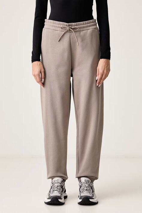 EA7 Emporio Armani Spodnie dresowe damskie z bawełną brązowe high waist AF10377.7W001372