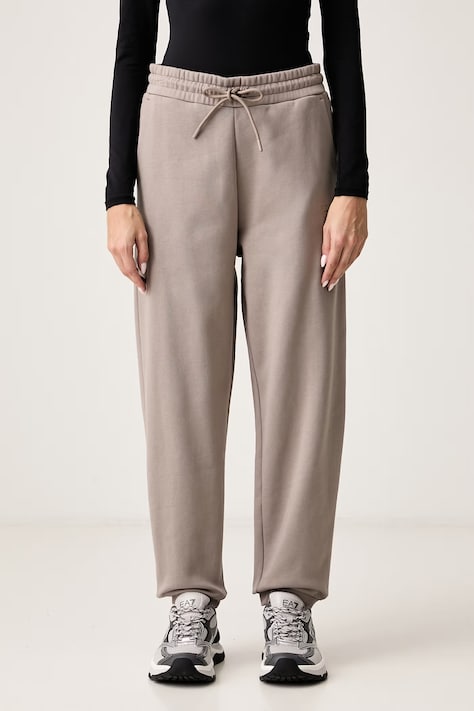 EA7 Emporio Armani Spodnie dresowe damskie z bawełną brązowe high waist AF10377.7W001372