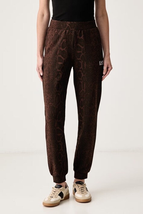 EA7 Emporio Armani spodnie dresowe damskie z bawełną brązowe high waist AF26043.7W001416