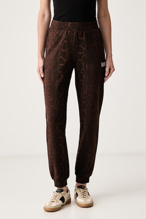 EA7 Emporio Armani spodnie dresowe damskie z bawełną brązowe high waist AF26043.7W001416