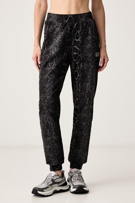 EA7 Emporio Armani spodnie dresowe damskie z bawełną szare high waist AF26043.7W001416