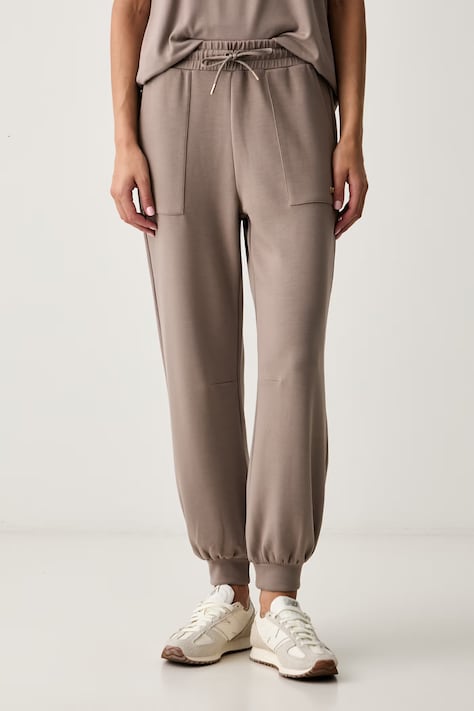 EA7 Emporio Armani teplákové nohavice dámske hnedé high waist AF24375.7W000193