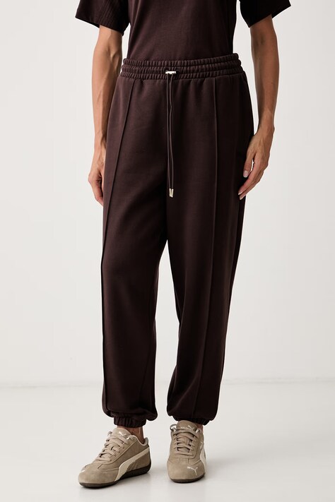 Puma spodnie dresowe damskie z bawełną HER brązowe high waist 694032
