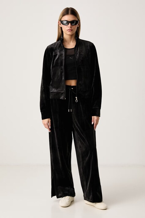 Puma Spodnie dresowe damskie welurowe Essentials Elevated czarne high waist 694022