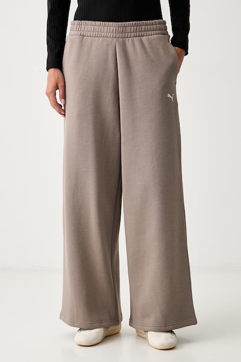 Puma spodnie dresowe damskie z bawełną Essentials brązowe high waist 692919