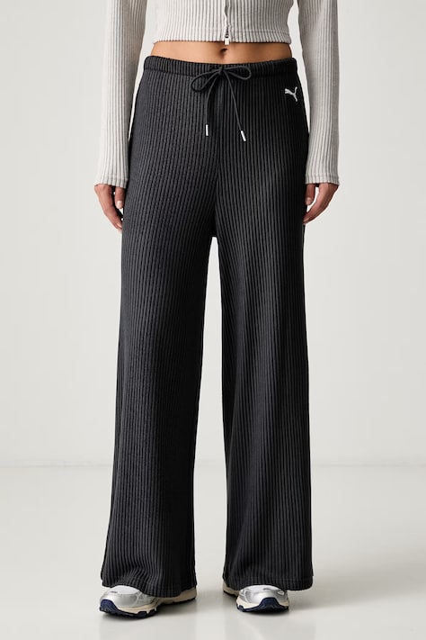 Puma spodnie dresowe damskie z wiskozą Essentials Ribbed szare high waist 636667