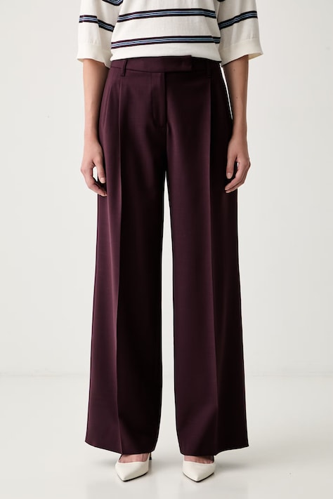 Marc O'Polo spodnie damskie z dodatkiem wełny bordowe high waist 5000014840