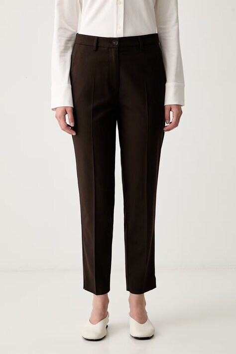 Marc O'Polo spodnie damskie z wiskozą brązowe high waist 5000014607