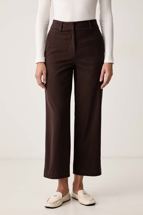 Marc O'Polo Nohavice dámske bavlnené s elastanom hnedé high waist 5000012287