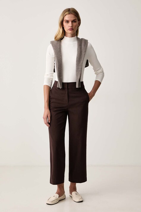 Marc O'Polo Spodnie damskie bawełniane z elastanem brązowe high waist 5000012287